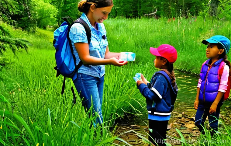 야외 학습의 윤리적 측면 - **Prompt 1: Children Nurturing Nature**
    A group of diverse children, aged 6-10, wearing comforta...