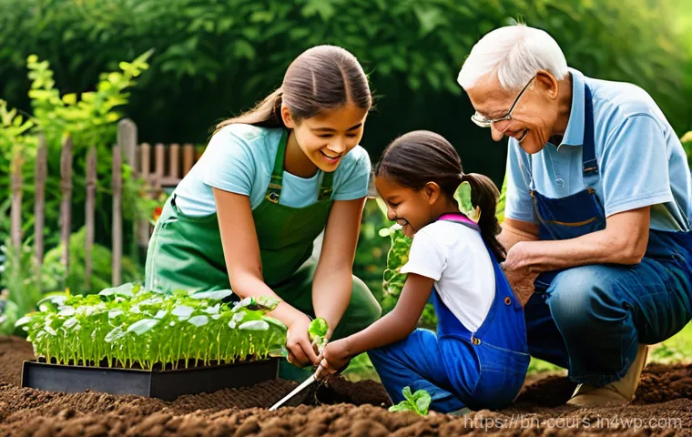 야외 학습과 지역사회의 연계 방안 - **Prompt:** A vibrant, sun-drenched scene in a lush, green forest, where a diverse group of elementa...
