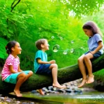 야외 학습의 글로벌 트렌드 - **Prompt:** A vibrant, wide-angle shot of a diverse group of children, aged 8-12, joyfully exploring...