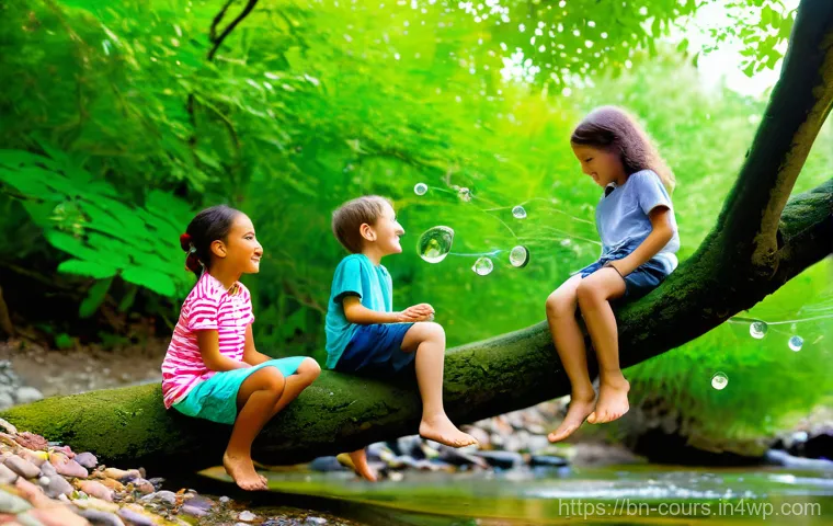 야외 학습의 글로벌 트렌드 - **Prompt:** A vibrant, wide-angle shot of a diverse group of children, aged 8-12, joyfully exploring...